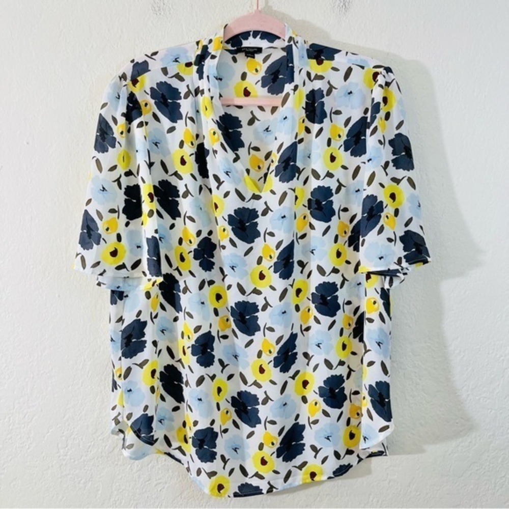 Ann Taylor Floral Blouse - White, Yellow, Black